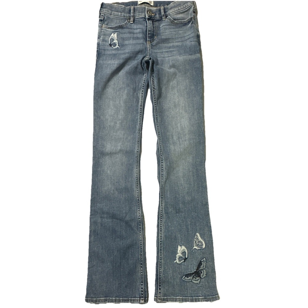 Abercrombie  Kids Low Rise Boot 13/14 Long Denim Jean Butterfly Embroidery!